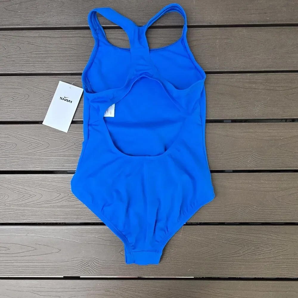 Nike Swim Girl's Solid Royal Racerback Swimsuit NESSB711 Size XL New